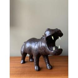 Vintage grote leren nijlpaard leer jaren 60