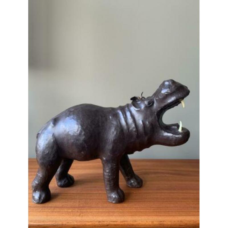 Vintage grote leren nijlpaard leer jaren 60