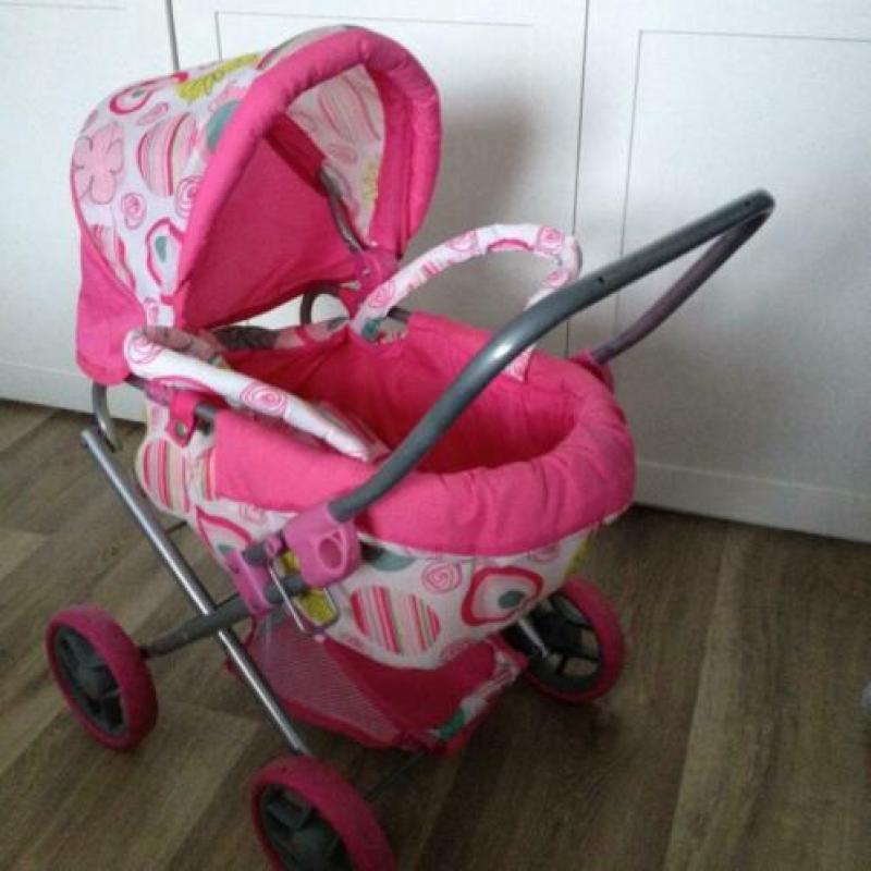 poppenwagen met reiswieg en boodschappenmandje 3-6 jaar