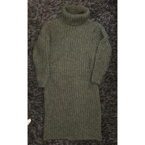 Olijfgroene jurk mt 36/38 mix alpaca mohair zijde.