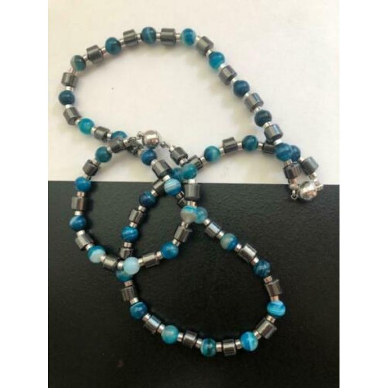 6502 Mooie ketting met armband van o.a. halfedelsteen Agaat