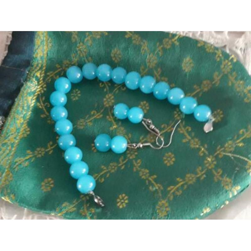 Nieuwe chalcedoon blauw armband en oorbellen