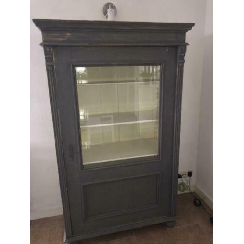 Vitrinekast servieskast grijs h 170-b 100- d 50