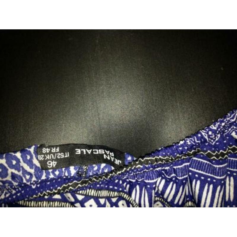 blauw-wit+drukke print afhang randje-rouge zomerjurk 44/46