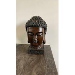 Boeddha beeld hoofd bruin 22 cm