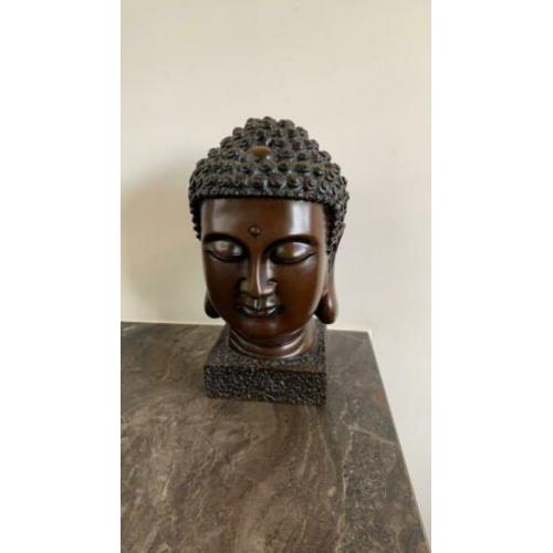 Boeddha beeld hoofd bruin 22 cm