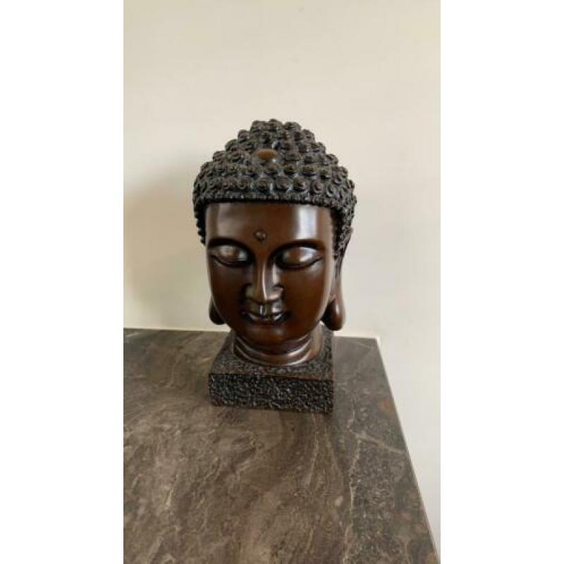 Boeddha beeld hoofd bruin 22 cm