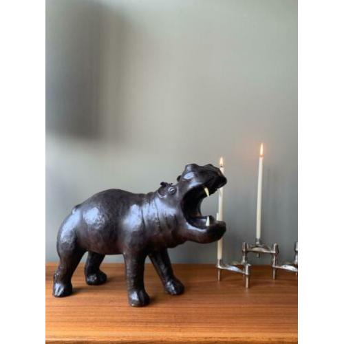 Vintage grote leren nijlpaard leer jaren 60