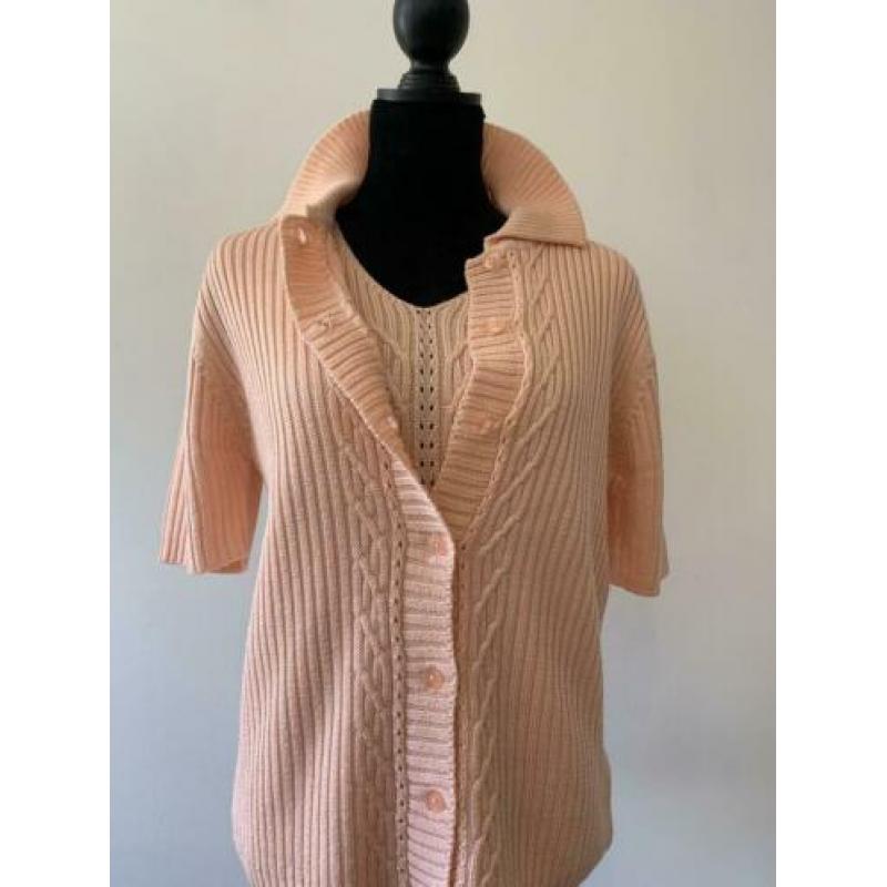 Roze vintage twinset met top en jasje