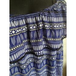 blauw-wit+drukke print afhang randje-rouge zomerjurk 44/46