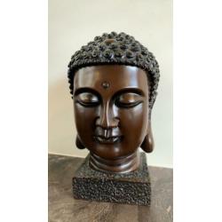 Boeddha beeld hoofd bruin 22 cm