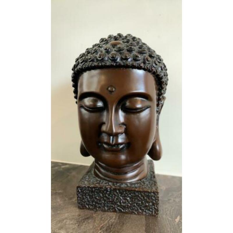 Boeddha beeld hoofd bruin 22 cm