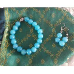 Nieuwe chalcedoon blauw armband en oorbellen