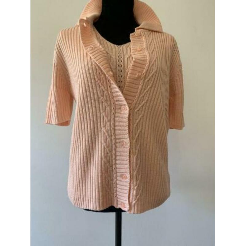 Roze vintage twinset met top en jasje