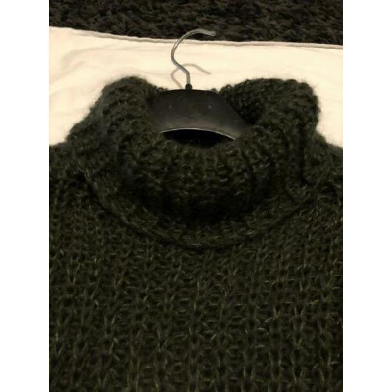 Olijfgroene jurk mt 36/38 mix alpaca mohair zijde.