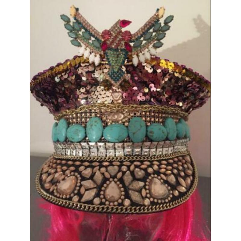 Kapiteinspet carnaval hoed bling pailletten bling festival