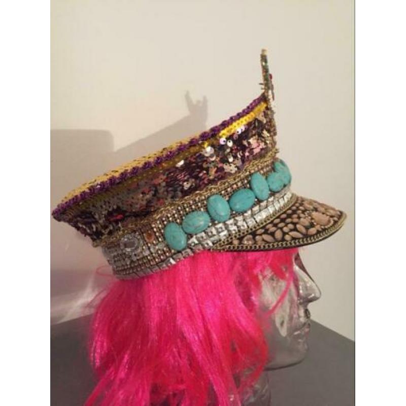 Kapiteinspet carnaval hoed bling pailletten bling festival
