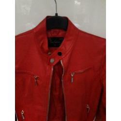 Zgan leren jasje 128 - 134 biker rood nep leer meisje
