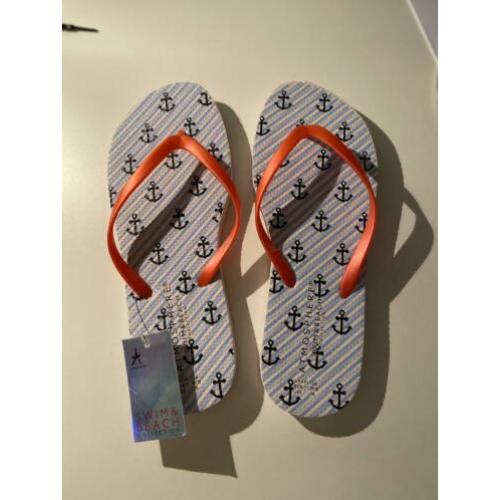 Teen slippers blauw wit zwart roze nieuw maat 38/39