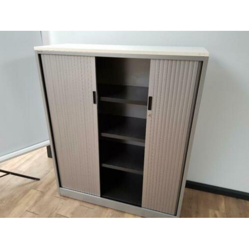Ahrend roldeurkast grijs met wit topblad