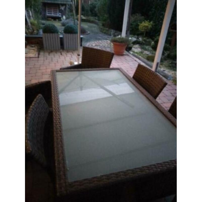 tuinset tafel + 6 stoelen poly rattan
