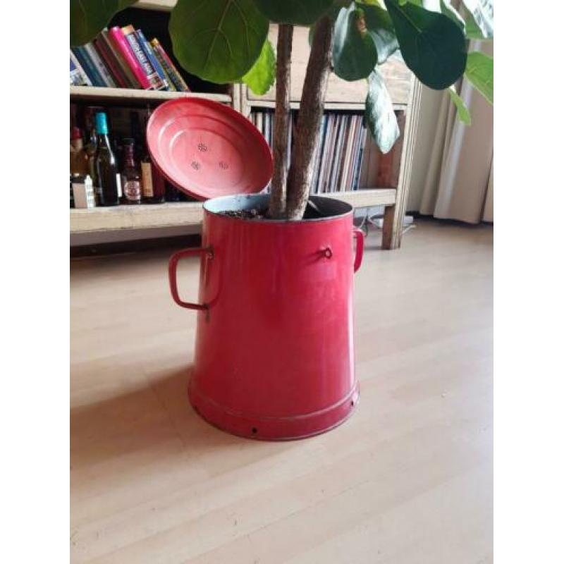 Antieke emaille plantenbak/prullenbak