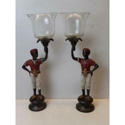 2 bronzen kandelaars met windlicht
