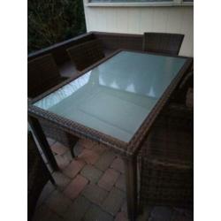 tuinset tafel + 6 stoelen poly rattan