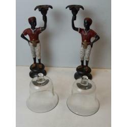 2 bronzen kandelaars met windlicht