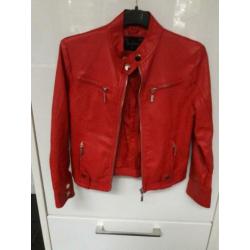 Zgan leren jasje 128 - 134 biker rood nep leer meisje