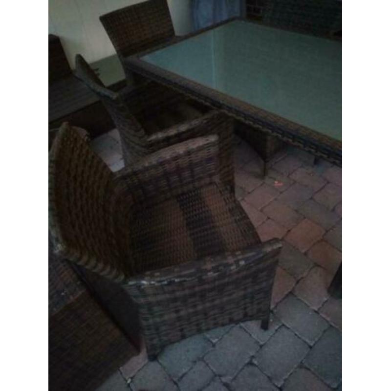 tuinset tafel + 6 stoelen poly rattan