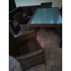 tuinset tafel + 6 stoelen poly rattan