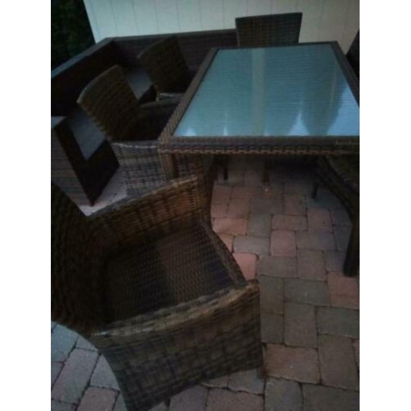 tuinset tafel + 6 stoelen poly rattan