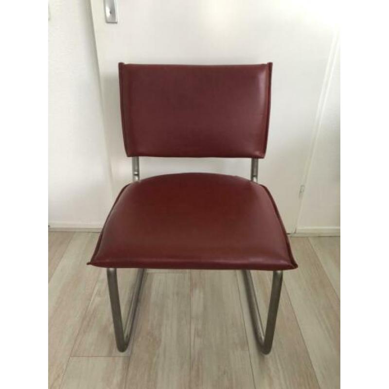 4 leather look eetkamerstoelen RVS frame (mag ook per stuk)