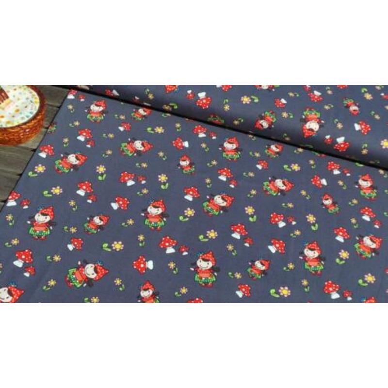 414)150x50cm Katoenen Jersey Meisje met Paddestoelen