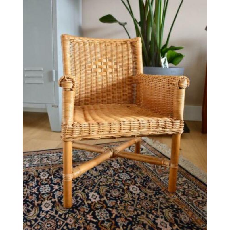 Vintage rotan kinderstoel - kinderstoeltje stoel riet bamboe