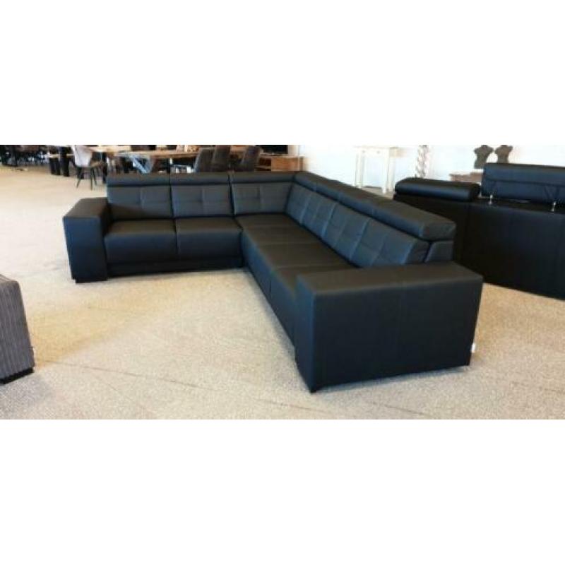 n624 modern strak leder hoekbank met verstelbaar rug