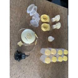 Nette Medela swing dubbele kolf, M+L borstschilden, flesjes