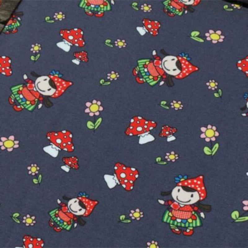 414)150x50cm Katoenen Jersey Meisje met Paddestoelen
