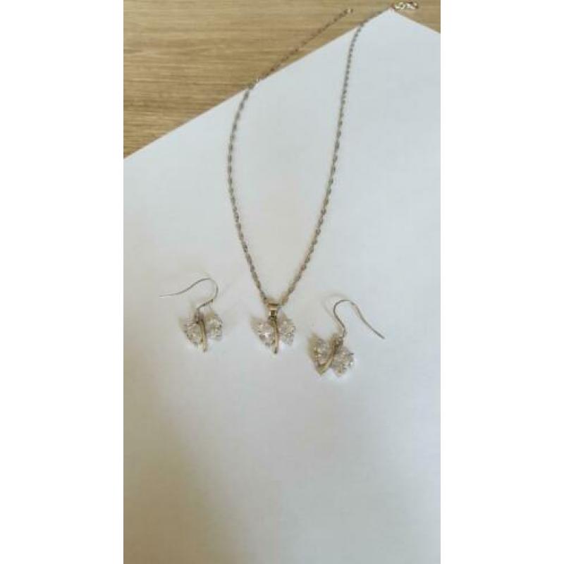 925 Sterling Zilveren Set Vlinders met Zirkonia Nieuw