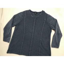 Trui Ulla Popken rookblauw stonewashed 100% katoen mt 50-52