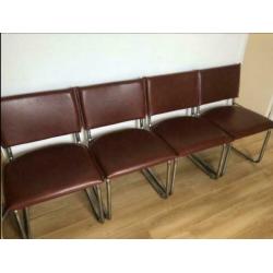 4 leather look eetkamerstoelen RVS frame (mag ook per stuk)