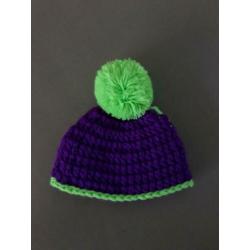 Poederbaas/Poederbaasje muts - Pompon - Paars/Groen