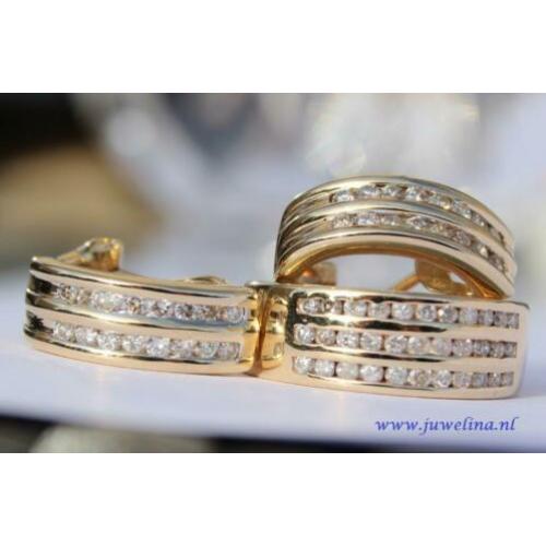 14 kt gouden set ring oorbellen 0.89 ct diamanten