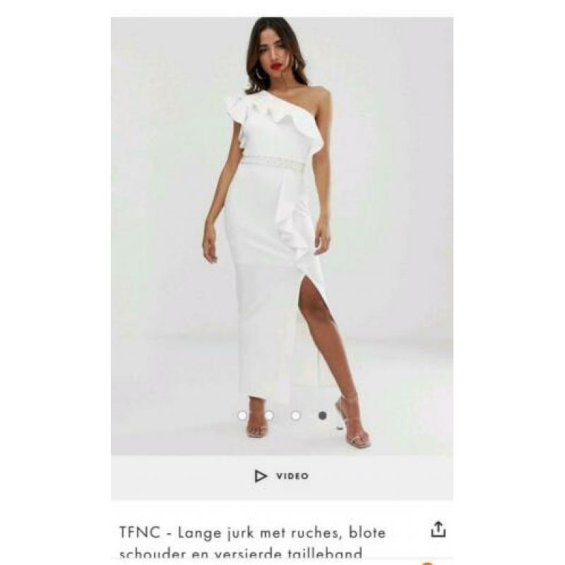 TFNC London mooie witte één schouder feestjurk in maat L/XL