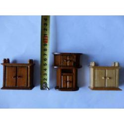 3 houten poppenhuis kasten/ kast meubels
