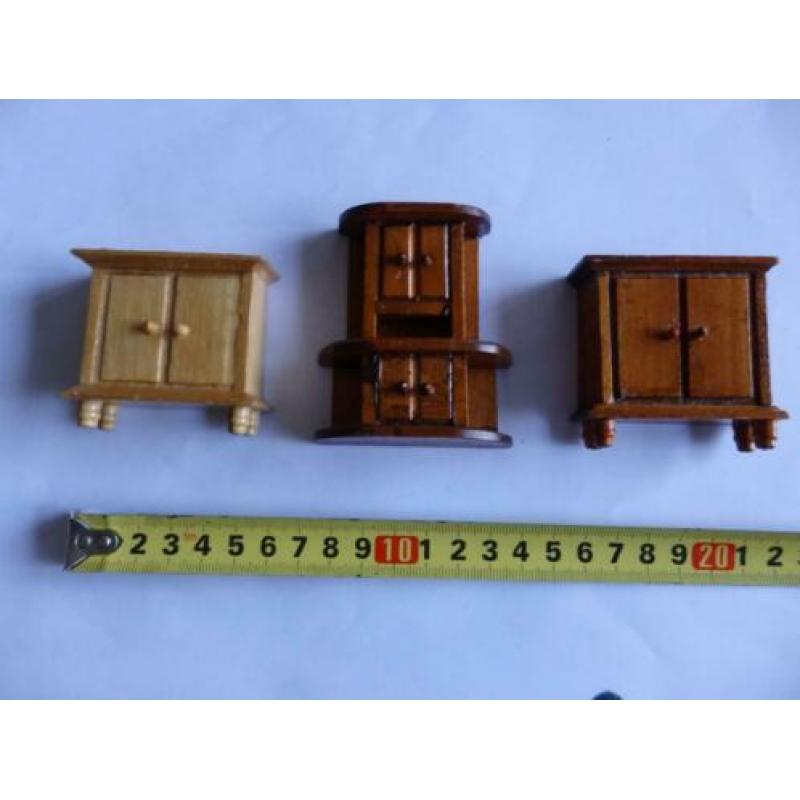3 houten poppenhuis kasten/ kast meubels