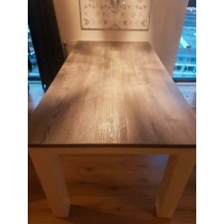 Eettafel, salontafel en tv-meubel wit + greywash