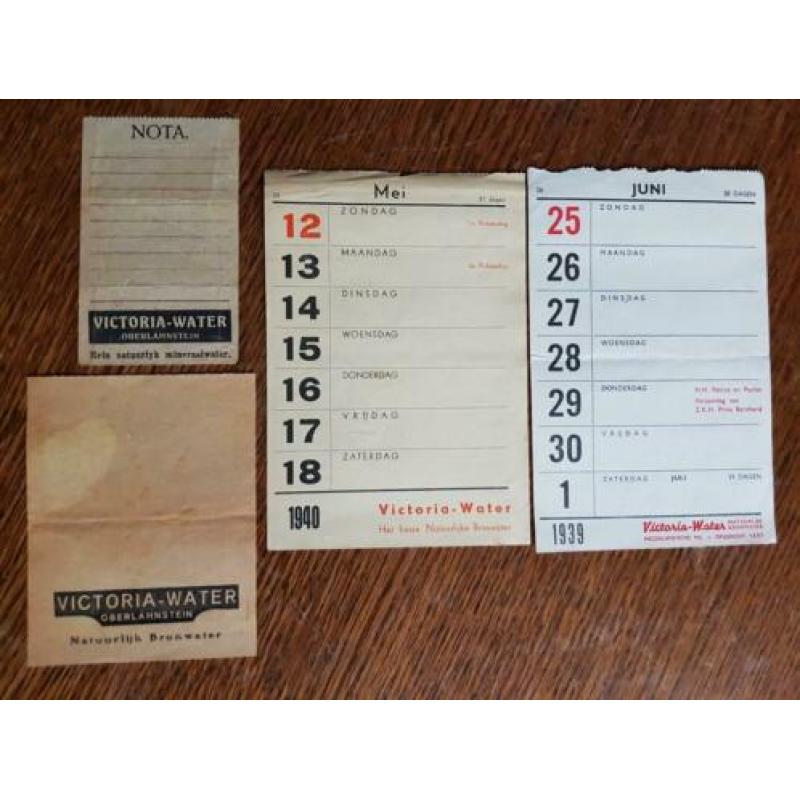 Victoria-Water, enkele oude papiertjes 1924, 1939