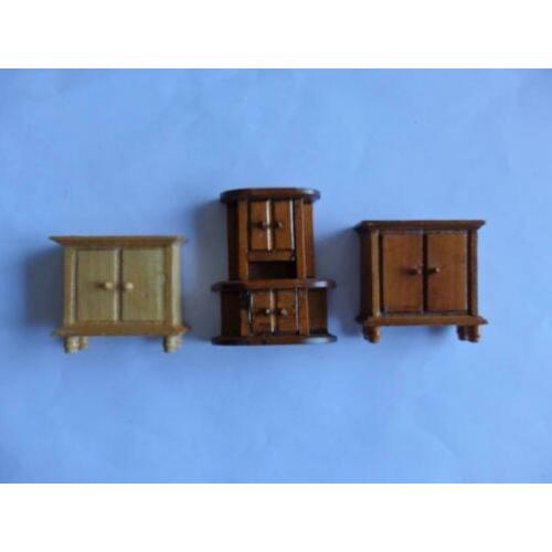 3 houten poppenhuis kasten/ kast meubels
